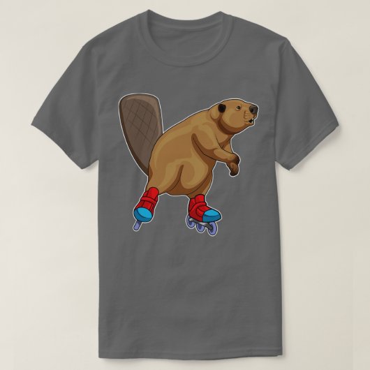 ビーバーインラインスケートで滑るローラースケート Tシャツ (デザイン正面)