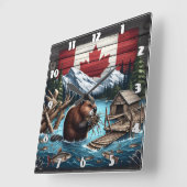 ビーバーギャザリングブランチ近くのカナダの山 スクエア壁時計 (傾斜)