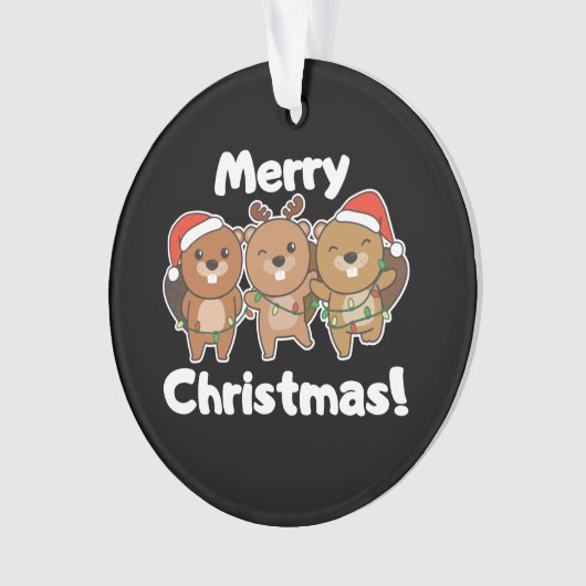 ビーバークリスマスアニマルズビーバーズメリークリスマス オーナメント (正面)