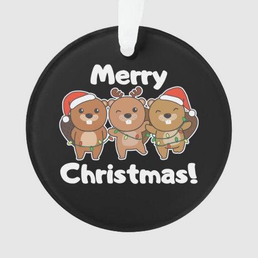 ビーバークリスマスアニマルズビーバーズメリークリスマス オーナメント (正面)