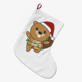 ビーバークリスマスウィンターアニマルズビーバー ラージクリスマスストッキング (正面 (吊り時))