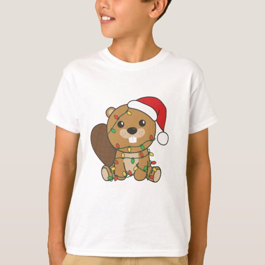 ビーバークリスマスウィンターアニマルズビーバー Tシャツ (正面)