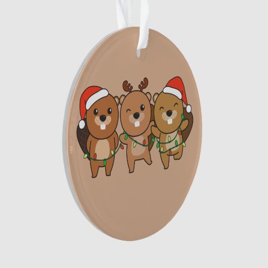 ビーバークリスマスクリスマスアニマルかわいいビーバーコーン オーナメント (正面)
