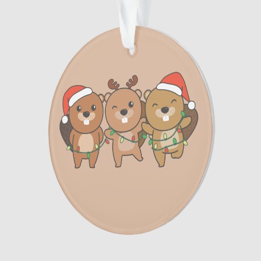 ビーバークリスマスクリスマスアニマルかわいいビーバーコーン オーナメント (正面)