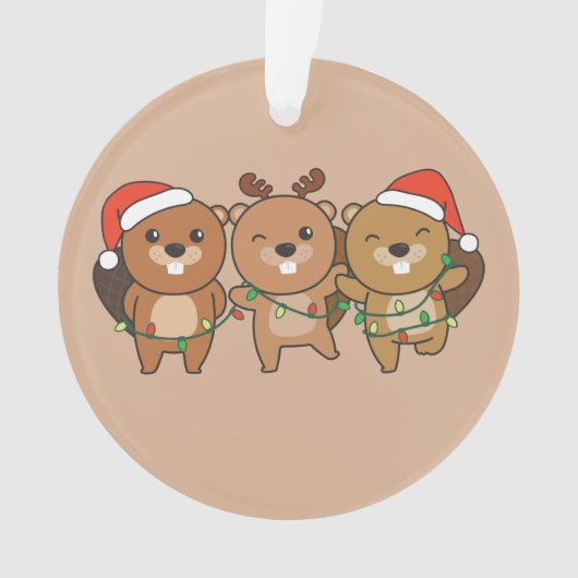 ビーバークリスマスクリスマスアニマルかわいいビーバーコーン オーナメント (正面)