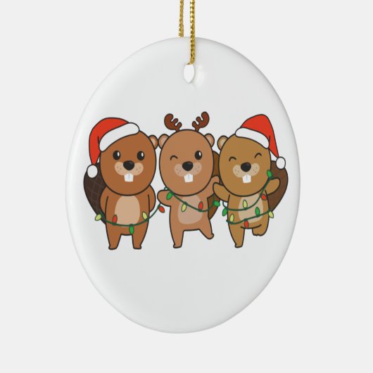 ビーバークリスマスクリスマスアニマルかわいいビーバーサー セラミックオーナメント (右)