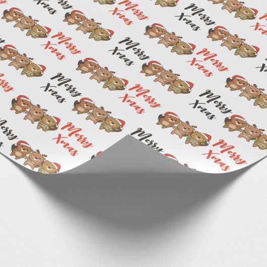 ビーバークリスマスクリスマスアニマルかわいいビーバーワラ ラッピングペーパー (角)