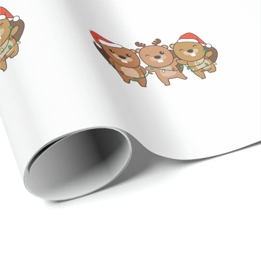 ビーバークリスマスクリスマスアニマルかわいいビーバー ラッピングペーパー (ロールコーナー)