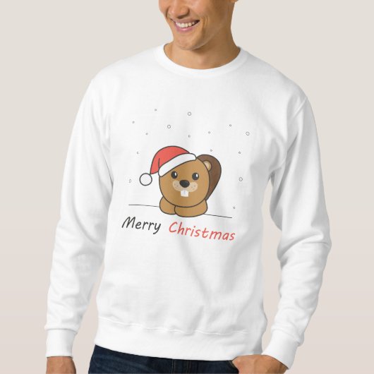 ビーバークリスマススノーウィンターアニマルズビーバー スウェットシャツ (正面)