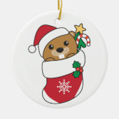 ビーバークリスマススノーウィンターアニマルズビーバー セラミックオーナメント (正面)