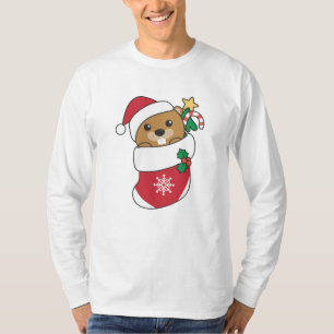 ビーバークリスマススノーウィンターアニマルズビーバー Tシャツ