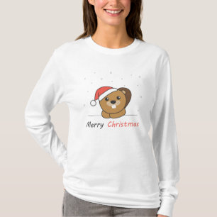 ビーバークリスマススノーウィンターアニマルズビーバー Tシャツ