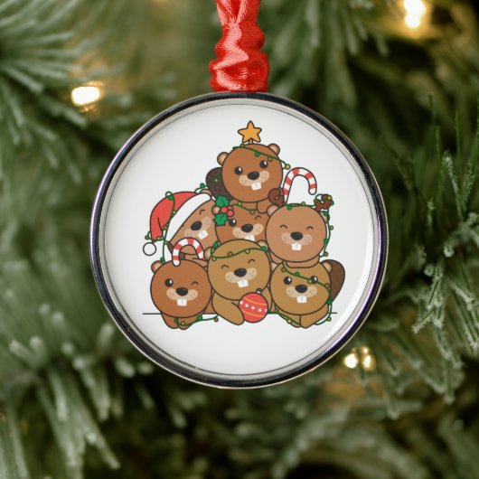 ビーバークリスマスツリーおもしろいアニマルクリスマスセラム メタルオーナメント (ツリー)