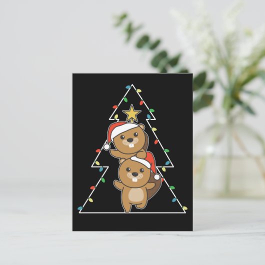 ビーバークリスマスツリークリスマスアニマルズビーバーズホー シーズンポストカード (スタンド正面)