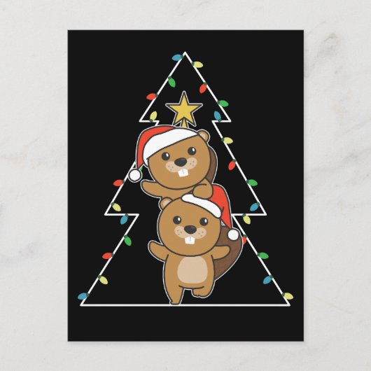 ビーバークリスマスツリークリスマスアニマルズビーバーズホー シーズンポストカード (正面)