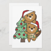 ビーバークリスマスツリークリスマスアニマルズビーバー シーズンカード (正面/裏面)