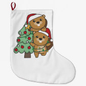 ビーバークリスマスツリークリスマスアニマルズビーバー ラージクリスマスストッキング (正面)