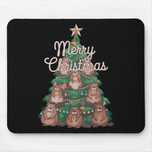 ビーバークリスマスツリービーバークリスマスツリーメリークリス マウスパッド (正面)