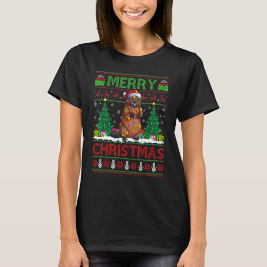 ビーバークリスマスツリーライト醜いサンタビーバークリステム Tシャツ (正面)