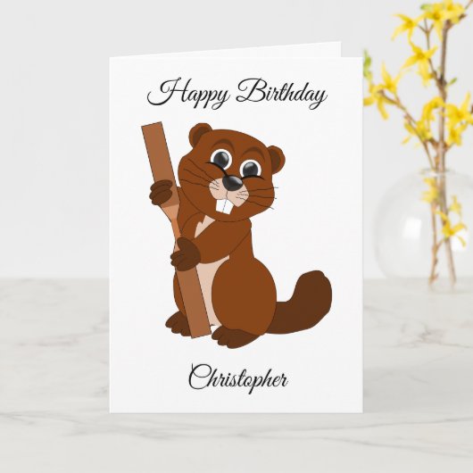ビーバーデザインパーソナライズされた誕生日 カード (黄色い花)