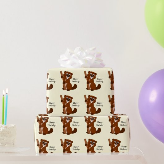 ビーバーデザイン 誕生日 ラッピングペーパー (パーティーギフト)