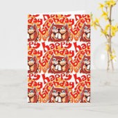 ビーバーハッピーバースデー漫画スタイルイラストレーション カード (黄色い花)