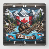 ビーバーバイマウンテンと海 スクエア壁時計 (正面)