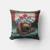 ビーバーバイマウンテン、カナダ国旗 クッション (正面)