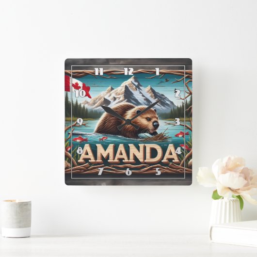 ビーバービルズロッジインコムウォーターズ スクエア壁時計 (ホーム)