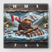 ビーバービルドズロッジバイマウンテンストリーム スクエア壁時計 (正面)