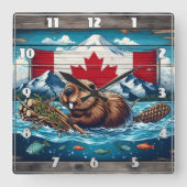 ビーバービルドズロッジ、フラグの背後 スクエア壁時計 (正面)