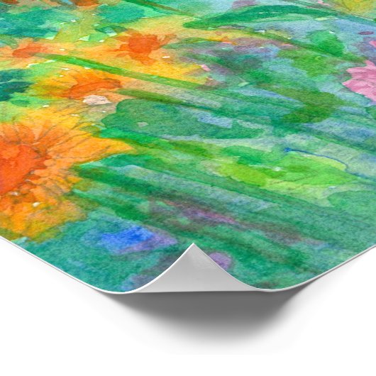 ビーバームピンクウォーターカラーフラワーガーデン ポスター (角)