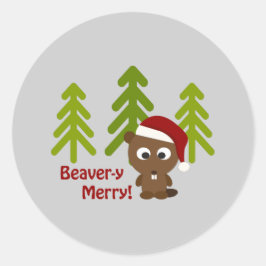 ビーバーメリー!かわいいクリスマスビーバー ラウンドシール