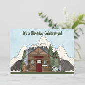 ビーバーラクーンアンドマウンテンキャビン誕生日招待状 招待状 (スタンド正面)