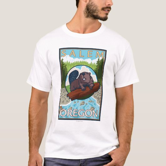 ビーバー及び川-サレム、オレゴン Tシャツ (正面)