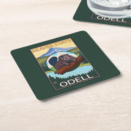 ビーバー及びMt.のフード- Odell、オレゴン スクエアペーパーコースター (アングル)