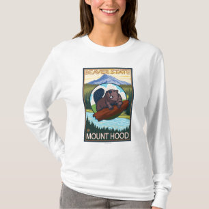 ビーバー及びMt.のフード、OregonVintage旅行ポスター Tシャツ