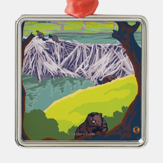 ビーバー家族- Eugene、オレゴン メタルオーナメント (正面)