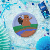 ビーバー建物ダムカートゥーンアートディナープレート ペーパープレート (パーティー)