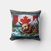 ビーバー建物ダムニアカナダ国旗 クッション (正面)