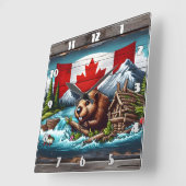 ビーバー建物ダムニアカナダ国旗 スクエア壁時計 (傾斜)