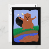 ビーバー建物ダムマンガアート ポストカード (正面/裏面)