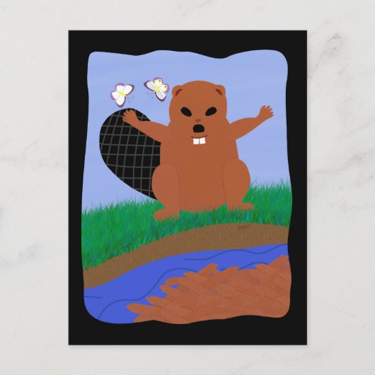 ビーバー建物ダムマンガアート ポストカード (正面)