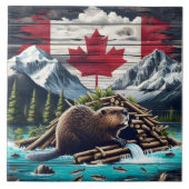 ビーバー建物ロッジニアカナダフラッグアットダスク タイル (正面)