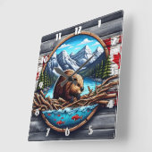 ビーバー建物ロッジバイマウンテンレイクインカナダ スクエア壁時計 (傾斜)