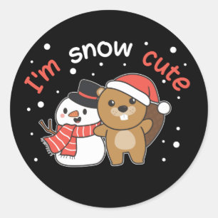 ビーバー私は雪かわいい雪だるまスノープンルークラシックン ラウンドシール