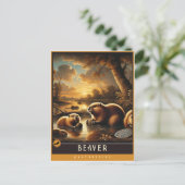 ビーバー | かわいい家族ヴィンテージ動物はがき ポストカード (スタンド正面)
