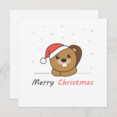 ビーバー クリスマス 雪 冬 動物 ビーバー 招待状 (正面/裏面)