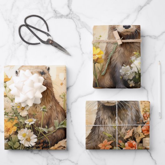 ビーバー&フラワーズインスパイアヴィンテージ ラッピングペーパーシート (正面)