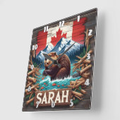 ビーバー、マウンテン、フラッグ、ブルー海 スクエア壁時計 (傾斜)